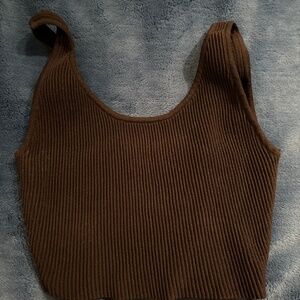 COZI  Cropped Ribbed Black Tank Top